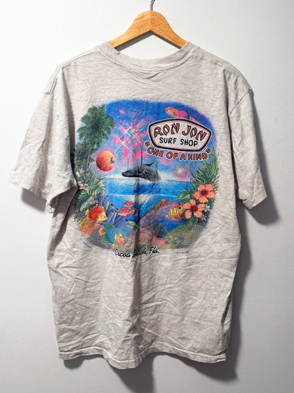Brand and Item: Ron Jon Surf Shop T-Shirt Grey Heather Mens Large Vintage 90s